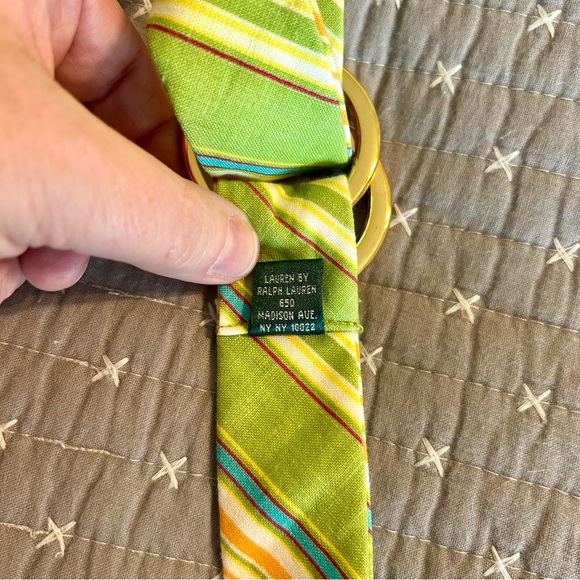 Lauren Ralph Lauren Green Striped Linen Belt - Picture 4 of 5